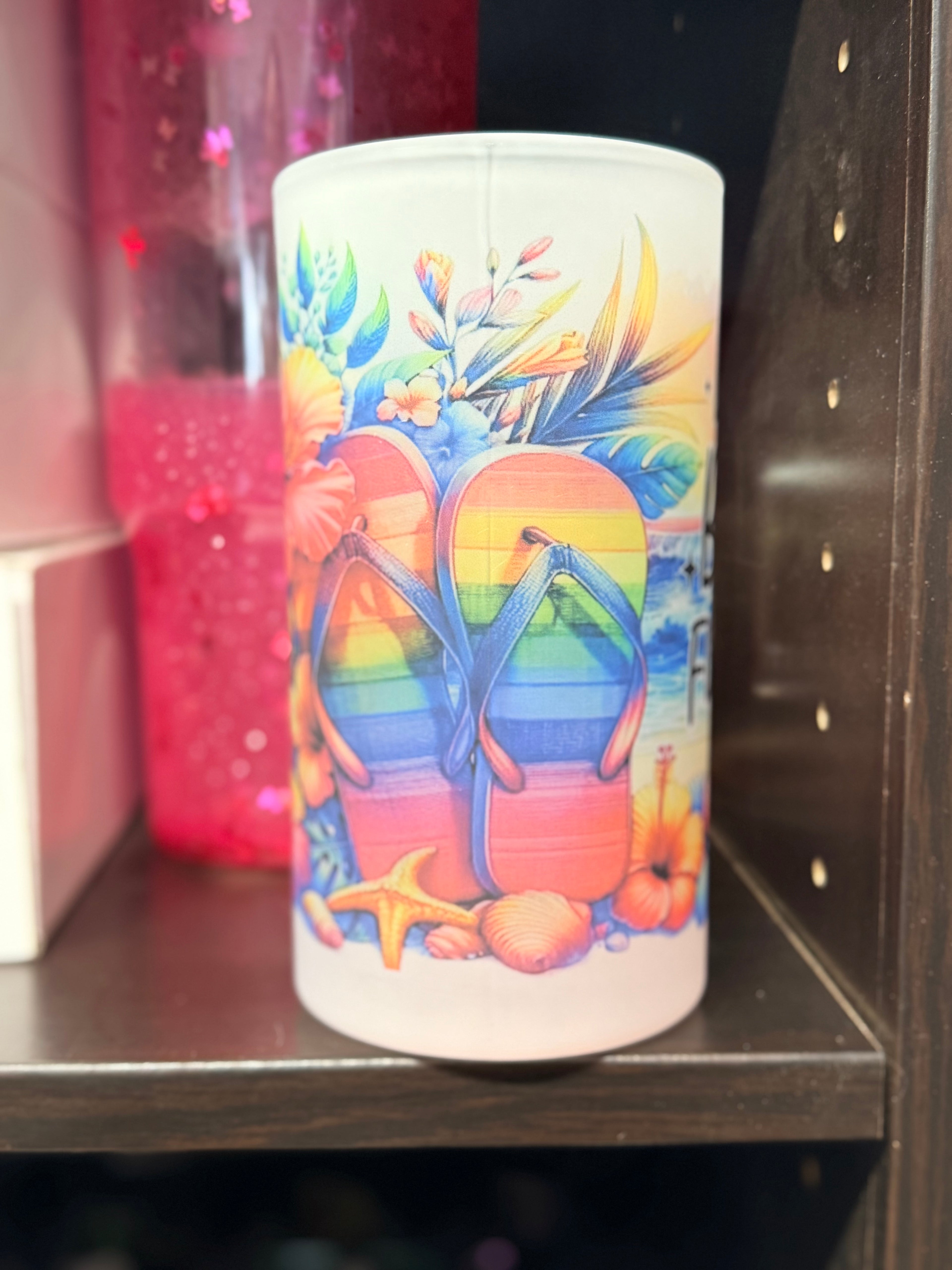 🌺 Life Is Better in Flip Flops – 16oz Frosted Glass Mug (Ready to Ship)