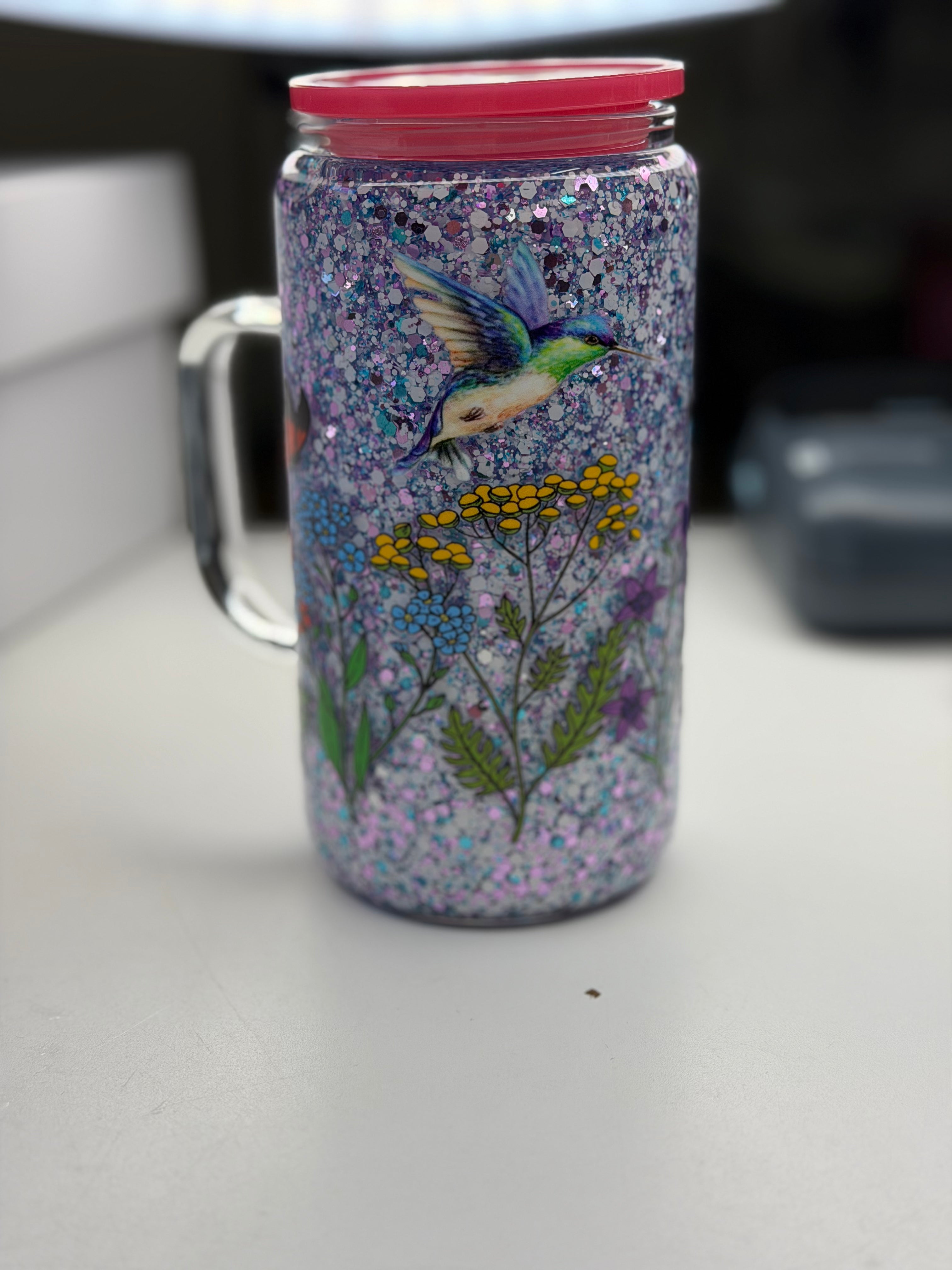 Pre-Made Glitter Tumbler Hummingbird Design
