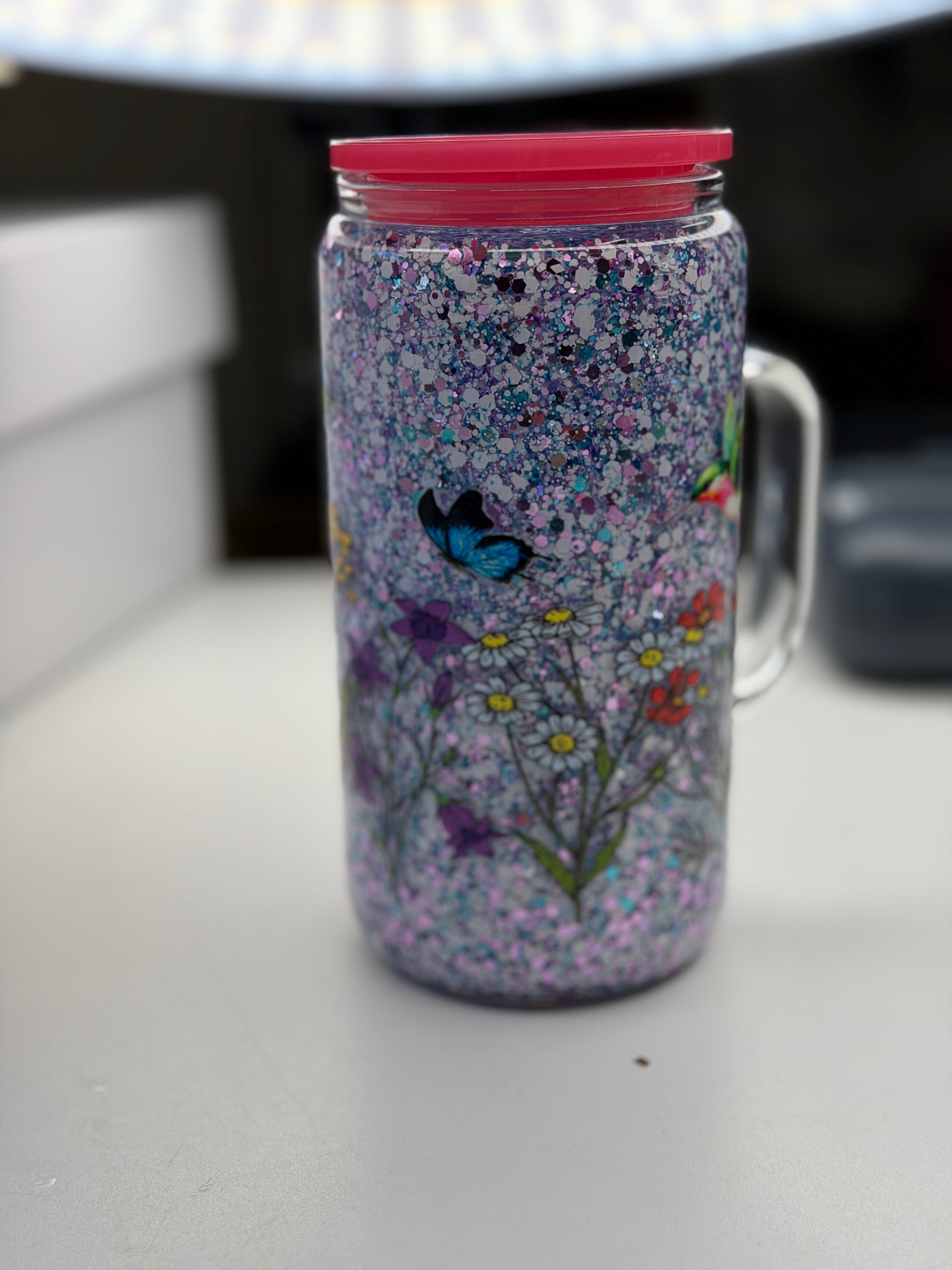 Pre-Made Glitter Tumbler Hummingbird Design