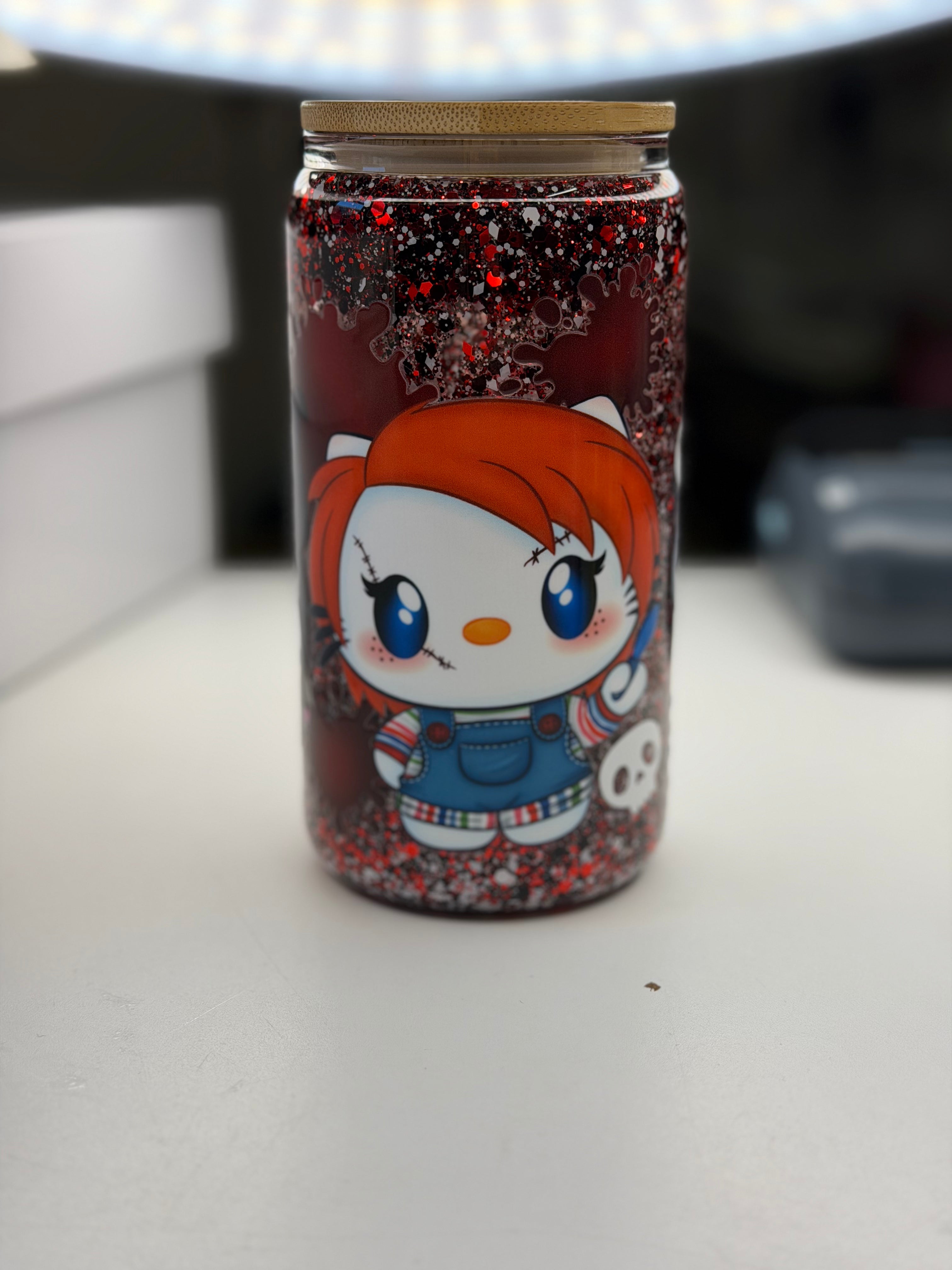 Pre-Made Glitter Tumbler Spooky Cute Design