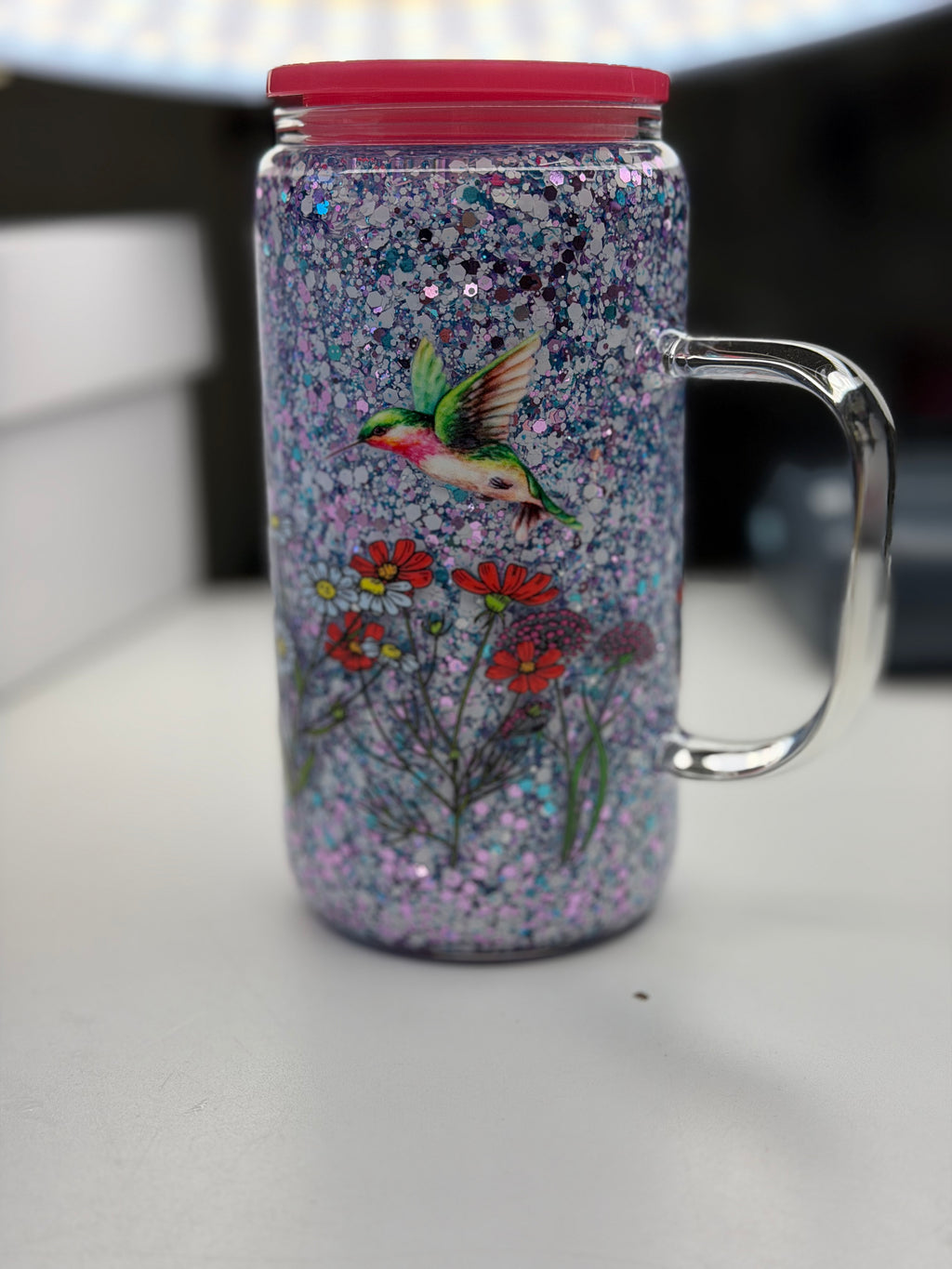 Pre-Made Glitter Tumbler Hummingbird Design